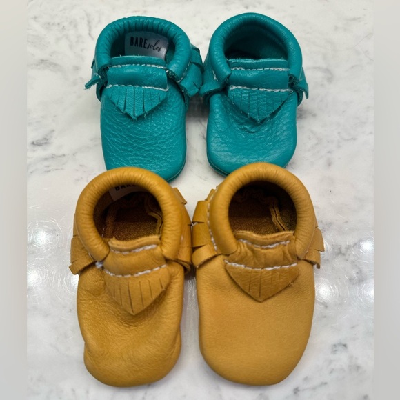 Baresoles Moccasins Genuine Leather Soft Soles Handmade Newborn Lot Of 2! EUC! - Picture 2 of 7
